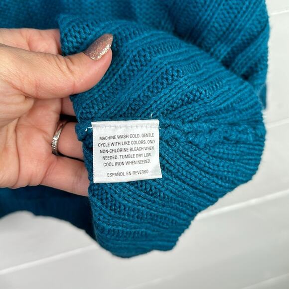 STYLE & CO. Teal Cable-Knit Scoop Neck Long Sleeve Tunic Sweater Top Size Small - Picture 9 of 9